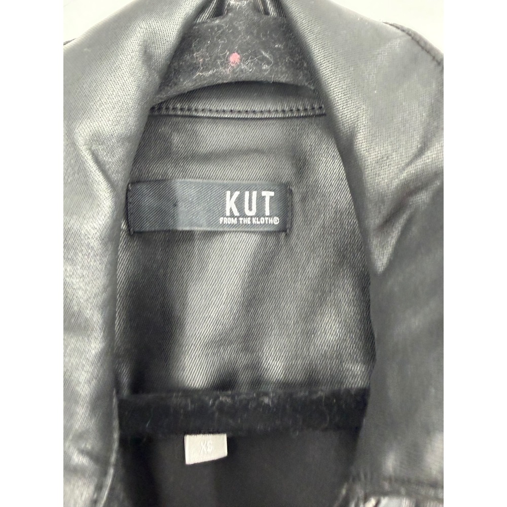 Kut from the Kloth Kara Coated Jacket Womens XS Black Frayed Hem Crop KJ0314MC1 - Picture 3 of 9